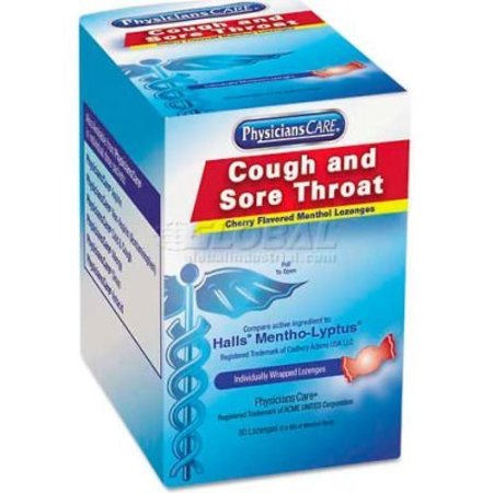 ACME UNITED PhysiciansCare 90306 Cough and Sore Throat, Cherry Menthol Lozenges, Individually Wrapped 90306